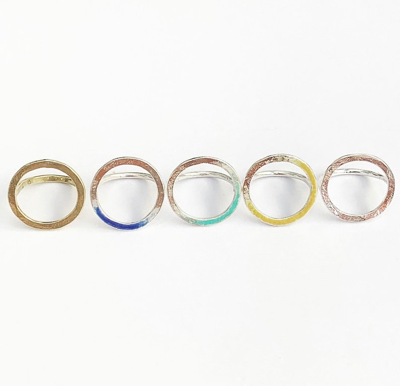 Gifts for her Enameled Ring Circle Ring Brass Ring Round Ring Halo Ring Silver Ring Statement Ring Enamelled Ring