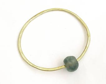 Brass Bangle - Recycled Glass Bangle - Plannished Brass Bangle - Hammered Brass Bangle - Grey Recycled Glass Bangle  - Stacking Bangle