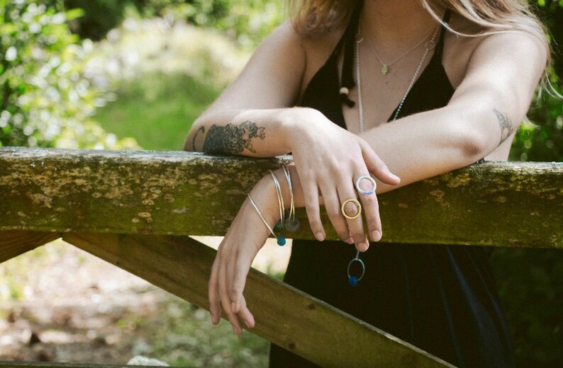 Gifts for her Enameled Ring Circle Ring Brass Ring Round Ring Halo Ring Silver Ring Statement Ring Enamelled Ring