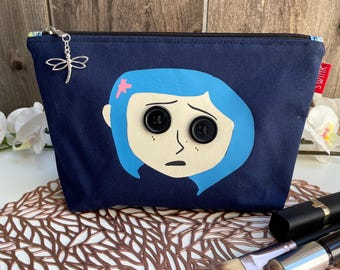 Coraline Button Eyes Flat Bottom Pencil Case | Zipper Pouch | Makeup Bag