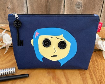 NEW! Coraline Button Eyes Flat Bottom Pencil Case | Zipper Pouch | Makeup Bag | Made to Order