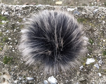 Size M- XXL, ( black - warm beige tips ) faux fur pom pom 5 - 7 inches/13- 18cm