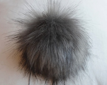 Size XS- M ( anthracite - dark tips) Faux fur pompom 3.5- 4,7 inches / 9- 12 cm