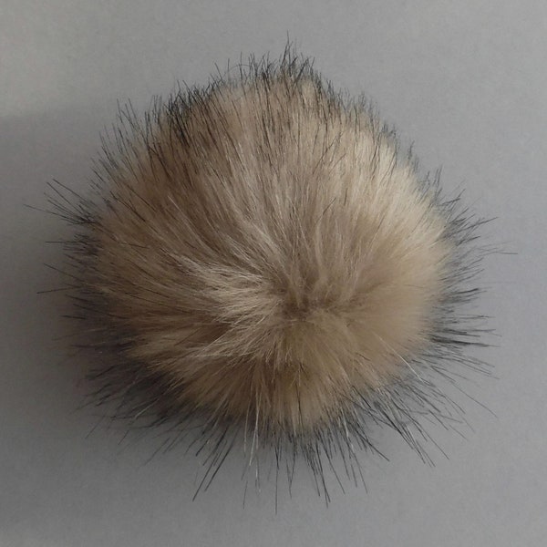 Size XS-M (Camel beige-black tips) faux fur pompom 3.5 - 4.7 inches/ 9- 12 cm