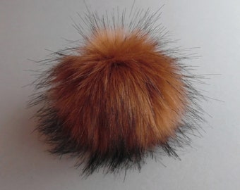 Size XS- M ( caramel- dark tips ) faux fur pom pom 3.5 - 4.7 inches/ 9- 12 cm