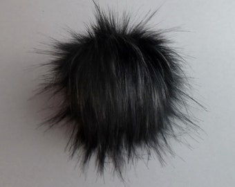 Size S-XXL ( Black- grey flecked ) faux fur pom pom 4.5- 7 inches /12- 18 cm