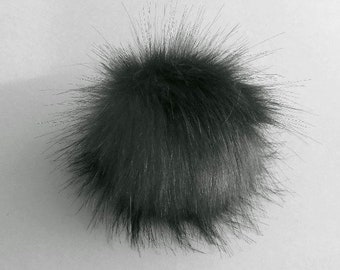 Size XS- M ( dark anthracite ) Faux fur pompom 3.5 - 4.7 inches/ 9- 12 cm