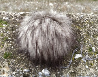 Size M- XXL, ( warm Grey flecked ) faux fur pom pom 5 - 7 inches/13- 18cm