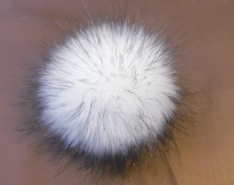 Size XS- XXL (White - black endings) faux fur pompom 3.5 - 7.5 inches/ 9- 18cm