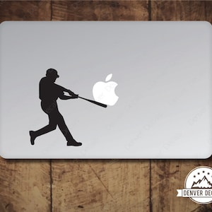 Baseball Sticker MacBook Decal Batter Blasting the Apple Sports Mac Vinyl Black Matte for 13 and 15 inch models
