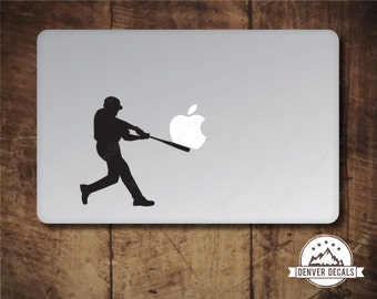 Baseball Sticker MacBook Decal Batter Blasting the Apple Sports Mac Vinyl Black Matte for 13 and 15 inch models