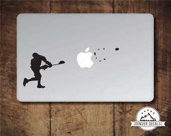 Lacrosse Sticker MacBook Decal Blasting the Apple Sports Mac Vinyl Black Matte for 13 and 15 inch models