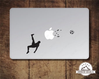 Soccer Player Blasting the Apple Macbook Sticker Football Bike Kick Mac Decal