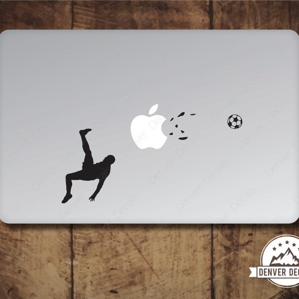 Soccer Player Blasting the Apple Macbook Sticker Football Bike Kick Mac Decal