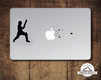 Cricket Player Blasting the Apple Macbook Sticker Sports Mac Decal