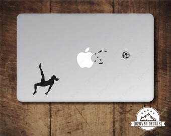 Girl Soccer Player Blasting the Apple Female Macbook Sticker Football Bike Kick Woman Mac Decal