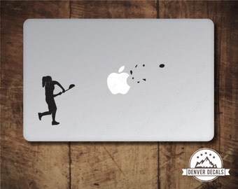 Girl Lacrosse Sticker MacBook Decal Blasting the Apple Sports Mac Vinyl Black Matte for 13 and 15 inch models
