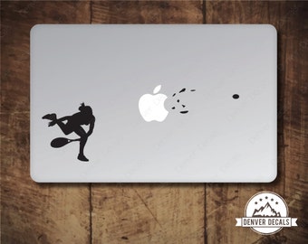 Tennis Player Blasting the Apple Macbook Sticker Serve Decal Serving