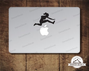 Female Hurdler Jumping the Apple Macbook Sticker Olympic Track and Field Leaping Mac Decal 13 15