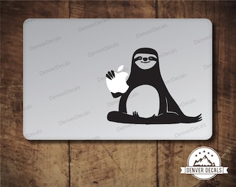 Sloth Bites the Apple Macbook Sticker Sloth Decal - Fits both old and New Mac 13 15 - Sloth Sticker