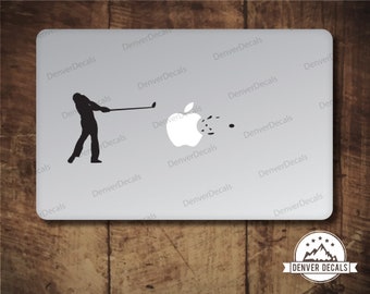 Guy golfer Blasting the Apple Macbook Sticker tee shot decal driver men's golf computer decal 11 13 15 17