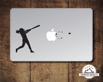 Softball Sticker MacBook Decal Batter Blasting though the Apple Sports Girl Mac Vinyl Black Matte for 13 and 15 inch models
