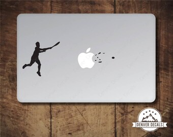 Male Tennis Player Blasting the Apple Macbook Sticker Serve Decal Forehand Smash