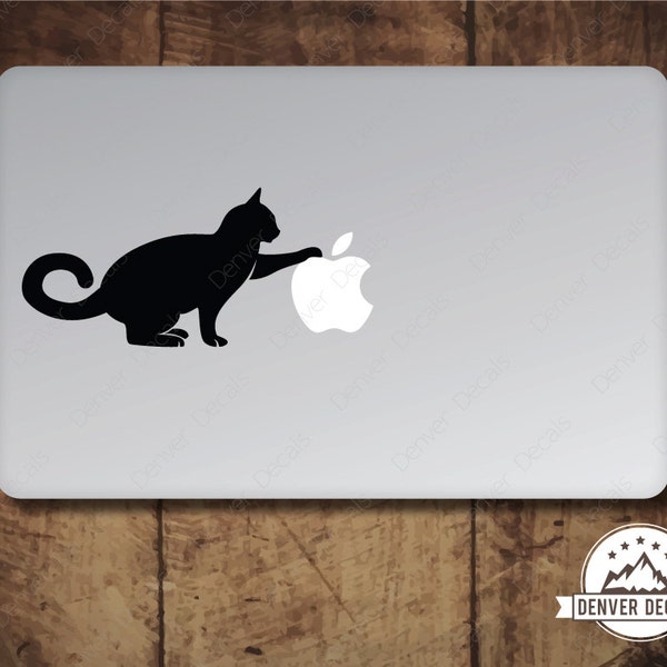 Kitten Playing With the Apple Macbook Sticker Cat Mac Decal