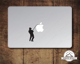 Fisherman catching the Apple Macbook Sticker Mac Decal 13 15 Fishermen, catching fish, fishing