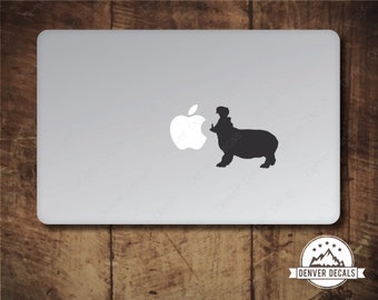 Hippo Taking a Bite of the Apple Macbook Sticker Hippopotamus Mac Decal