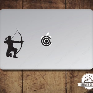 Archery Sticker MacBook Decal Bow and Arrow Targeting the Apple Sports Mac Vinyl Black Matte for 13 and 15 inch models