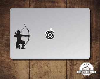 Archery Sticker MacBook Decal Bow and Arrow Targeting the Apple Sports Mac Vinyl Black Matte for 13 and 15 inch models