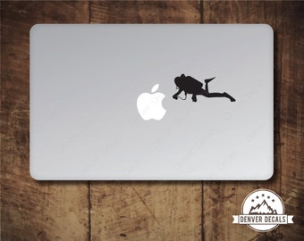 Scuba Diver Exploring the Apple Macbook Sticker Ocean and Sea Swimming Mac Decal