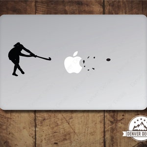 Girl Field Hockey Sticker MacBook Decal Blasting the Apple Sports Mac Vinyl Black Matte for 13 and 15 inch models - Female
