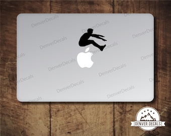 Male Long Jumper Mac Decal Jumping OVER the Apple Macbook Sticker Track and Field