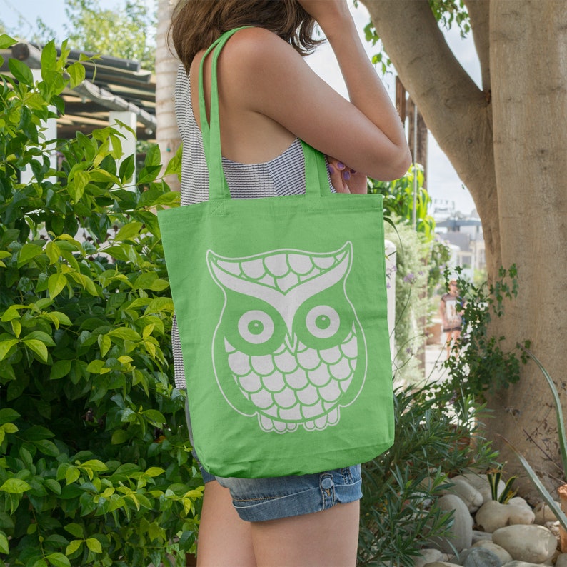 Tote Bag Reusable Bag Market Bag Grocery Bag Shopping Bag Cute Owl Organic Cotton Owl Lover Book Bag Beach Tote Gift Idea