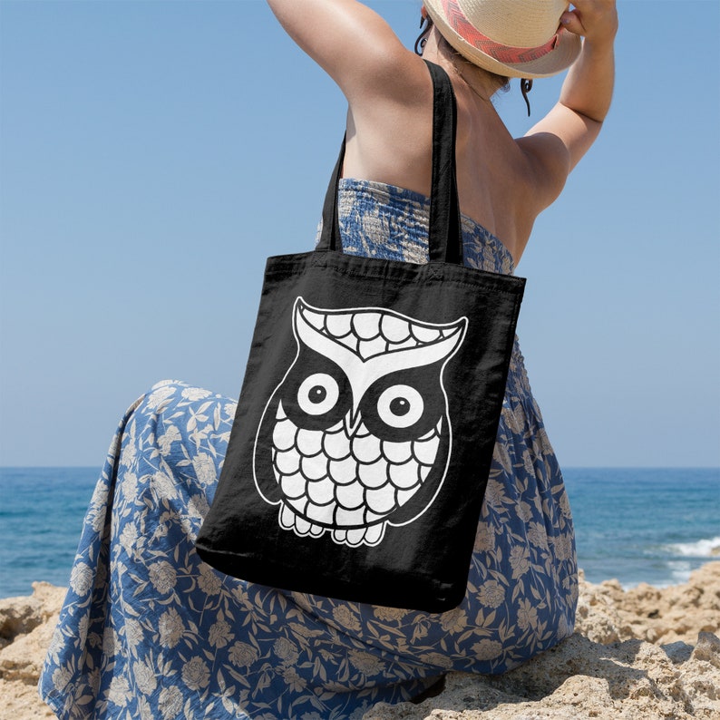 Tote Bag Reusable Bag Market Bag Grocery Bag Shopping Bag Cute Owl Organic Cotton Owl Lover Book Bag Beach Tote Gift Idea