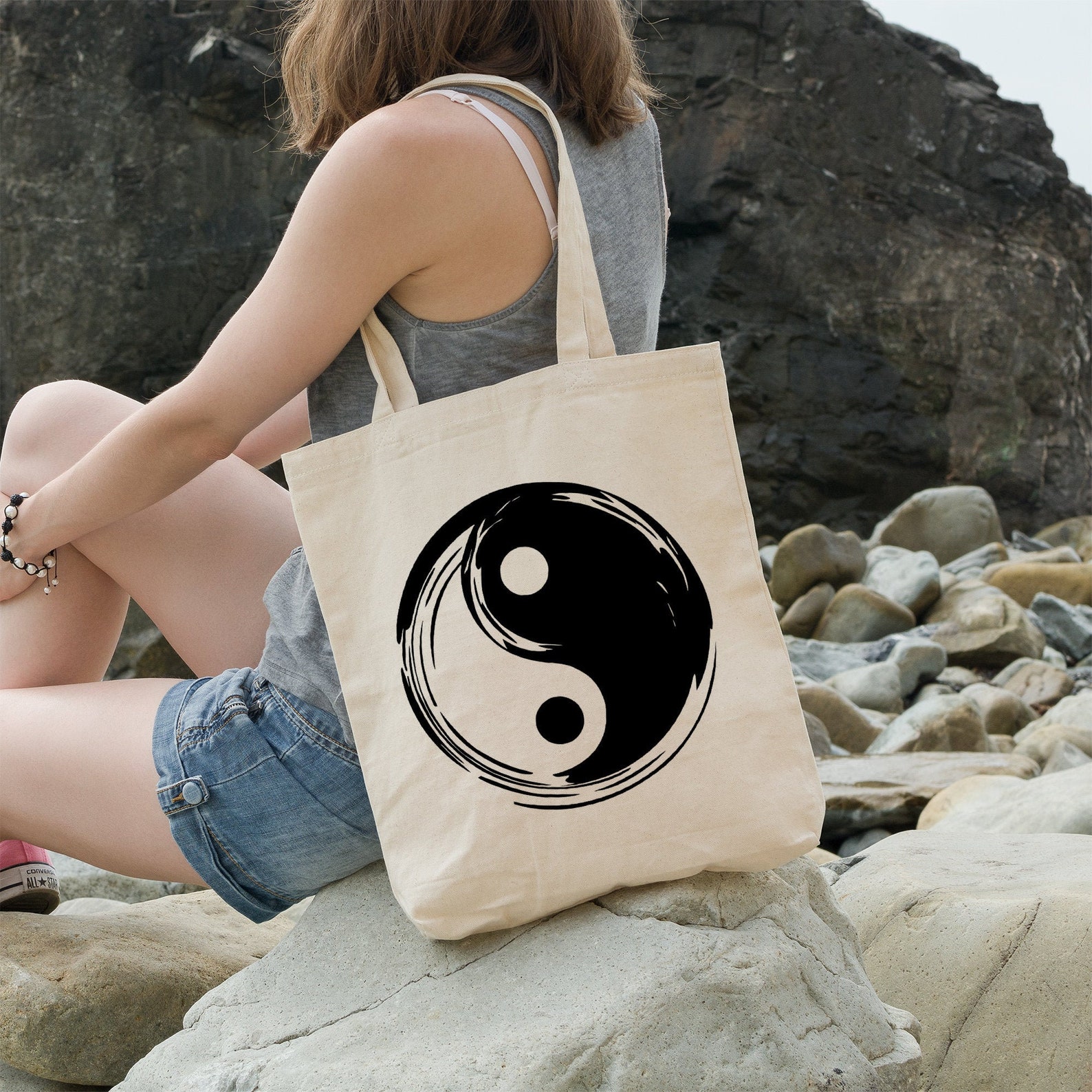 Yin Yang Tote Bag Yoga Bag Natural Cotton Reusable bag Etsy