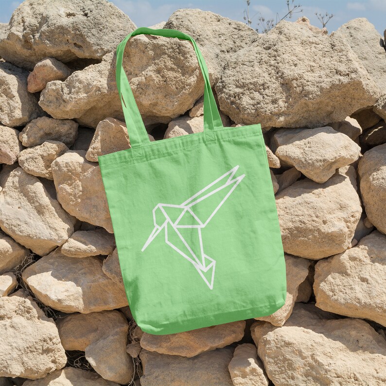 Organic Cotton Beach Tote Tote Bag Grocery Bag Geometric Hummingbird Polygon Animal Market Bag Gift Idea Reusable Bag Shopping Bag
