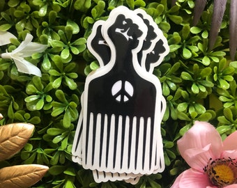 Black Fist Afro Pick sticker, die-cut sticker, easy to peel, original art