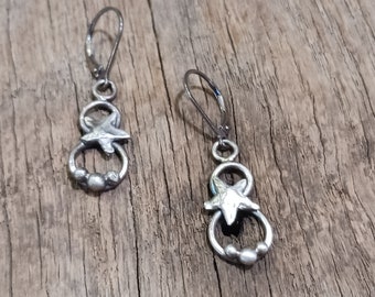 Moon & Star Earrings, Handmade Earrings, Rustic Silver Earrings, Gift for Her, Celestrial Earrings, Sterling Silver, Handforged Earrings