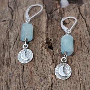 Aquamarine Earrings, Aquarius Moon, Blue Earrings, Sterling, Rough Stone Earrings, Blue Gemstones, March Gem Birthday, March Birthday Gift