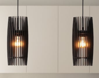 Minimalist Torch: Sleek Black Wooden Pendant Light Fixture - Modern Elegance with a Touch of Simplicity