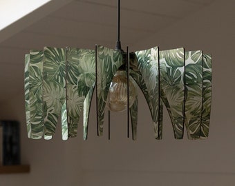 Nature's Glow - Personalized Wooden Pendant Light Fixture with Leaf Shapes and Green Accents - Bringing the Outdoors Inside