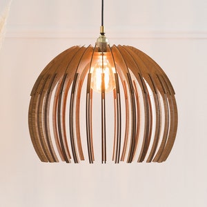 Wood Lampshade, Pendant Light, Wooden Ceiling Fixture, Modern Design, Kitchen Island, Scandinavian Style, Mid Century, Natural Wood