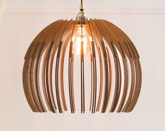 Wood Pendant Light: Scandinavian Mid-Century Modern Ceiling Fixture