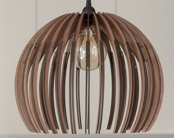 Lámpara colgante circular de madera con detalles dorados - Iluminación lujosa para cualquier espacio - Elegancia radiante