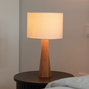 Sculptural Beauty: Handmade Beech Wood Table Lamp with Distorted Base for Unique Elegance image 1