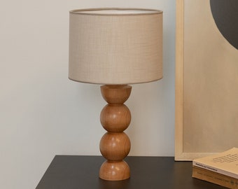 Artisanal Masterpiece: Handmade Beech Wood Table Lamp Featuring Elegant Spherical Elements - with Natural Elegance and Warmth