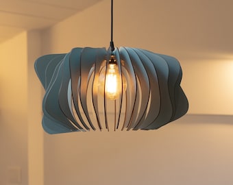 Blauer Holz Kronleuchter: Skandinavische Pendelleuchte, Parametrisches Design